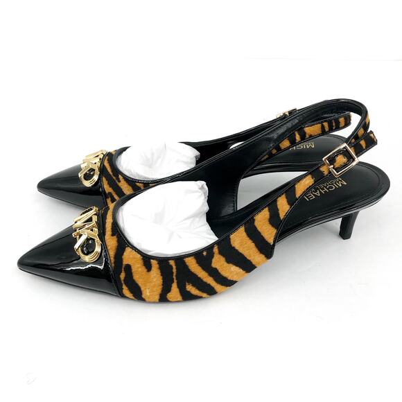 MICHAEL KORS Womens Parker Slingback Pumps 6 Tan Black Tiger Print Calf Hair NEW - Picture 7 of 11
